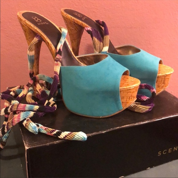 Shoes - Multi Colored Platform Lace up Mules Size 10